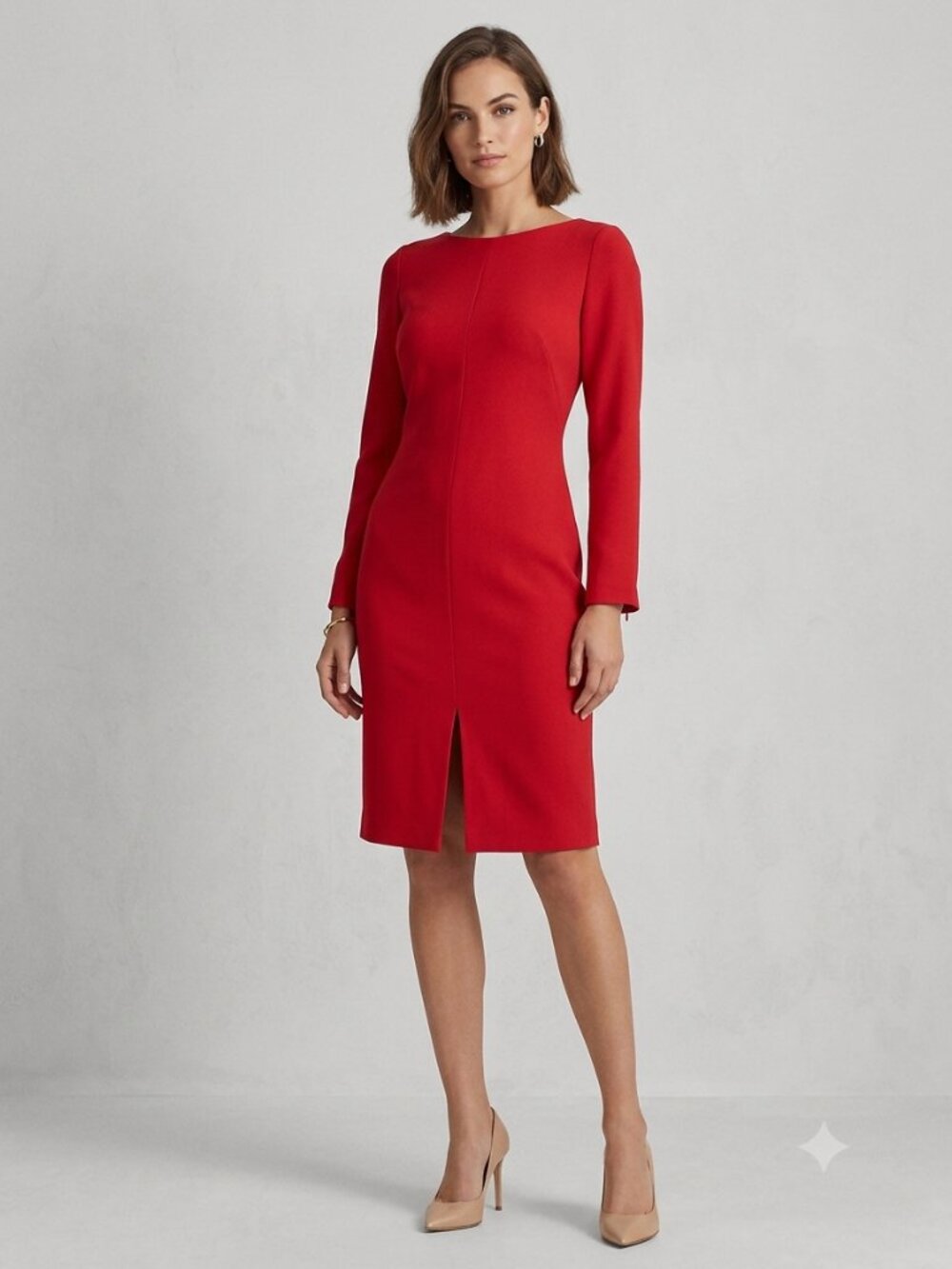 Vintage Hugo Buscati Red Formal Regal Sleeve V-Neck Women's Dress Size 4